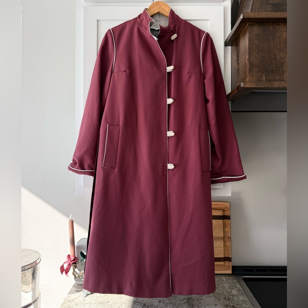 Vintage Rain or Shine Wine Red Mandarin Collar Coat | Zip-Out Liner
